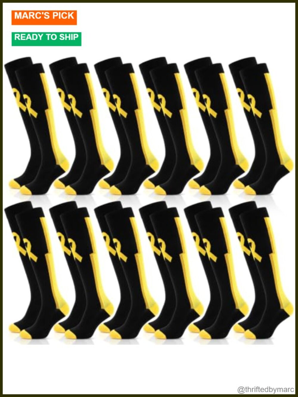 12 Pairs Gold Ribbon Childhood Cancer Awareness Socks Polyester Cotton